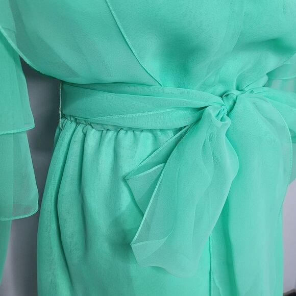 VINTAGE 60s dress chiffon mint green tiered puff sleeve hostess S - Picture 5 of 16